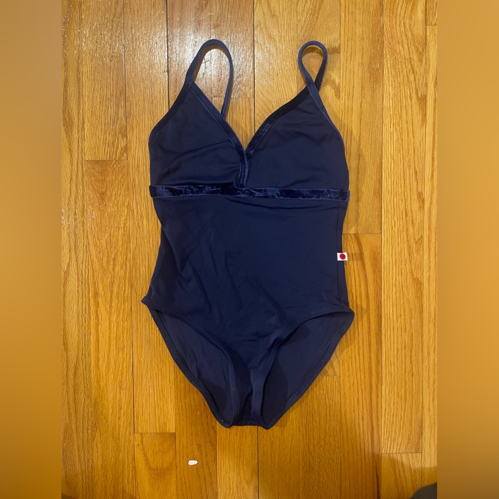 Yumiko Leotard Women's Zoe Bust Lined Navy with Navy Velvet trim and band XSHC